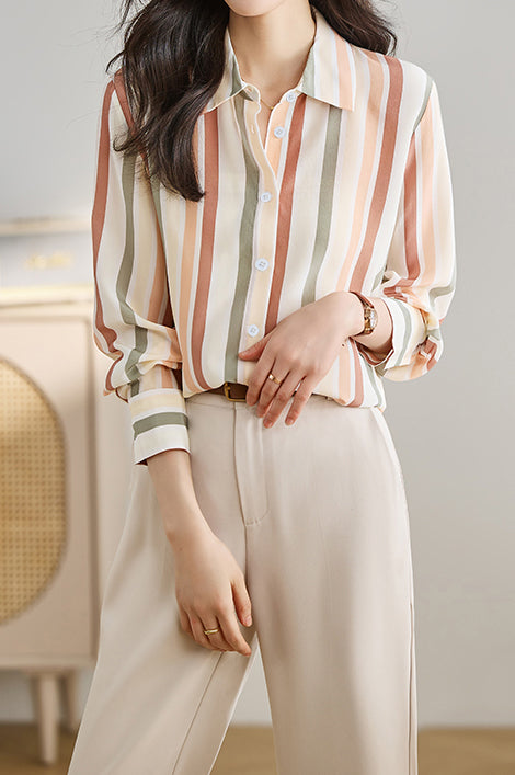 Colorful Striped Long Sleeve Shirt - liwisi