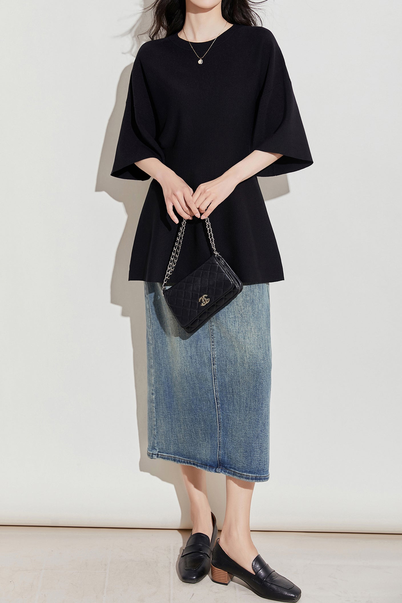 Round Neck Drop Shoulder Knit Tunic - liwisi