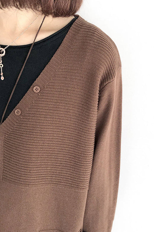 V-Neck Rib Knit Cardigan with Contrast - 5 Colors Available - liwisi