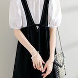 Layered Look Stitch Decor Semi-Flare Dress - 2 Colors Available - liwisi