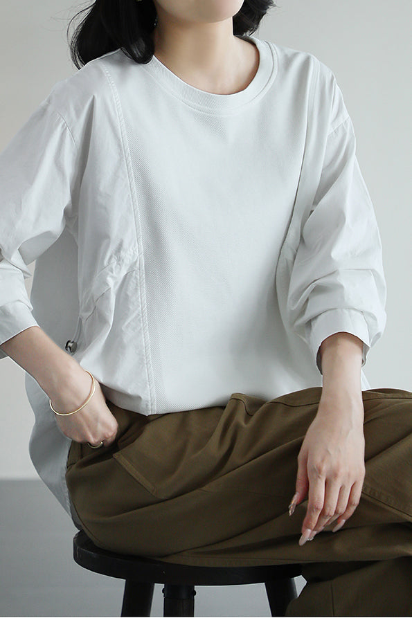 Round Neck Side Drawstring Sweatshirt - 3 Colors Available - liwisi