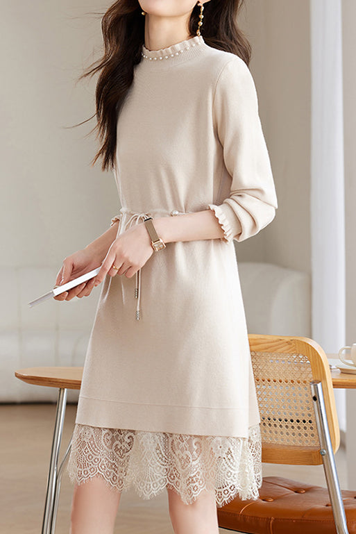 Pearl Beaded Decor Knit Dress - 2 Colors Available - liwisi