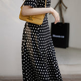 Round Neck Dot Pattern Semi-Flare Dress with Lining - 2 Colors Available - liwisi