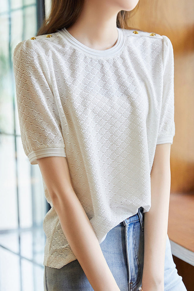 Simple knit short sleeve T-shirt - liwisi