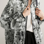 Stand Collar Ink Print Piped Hem Blouson - liwisi