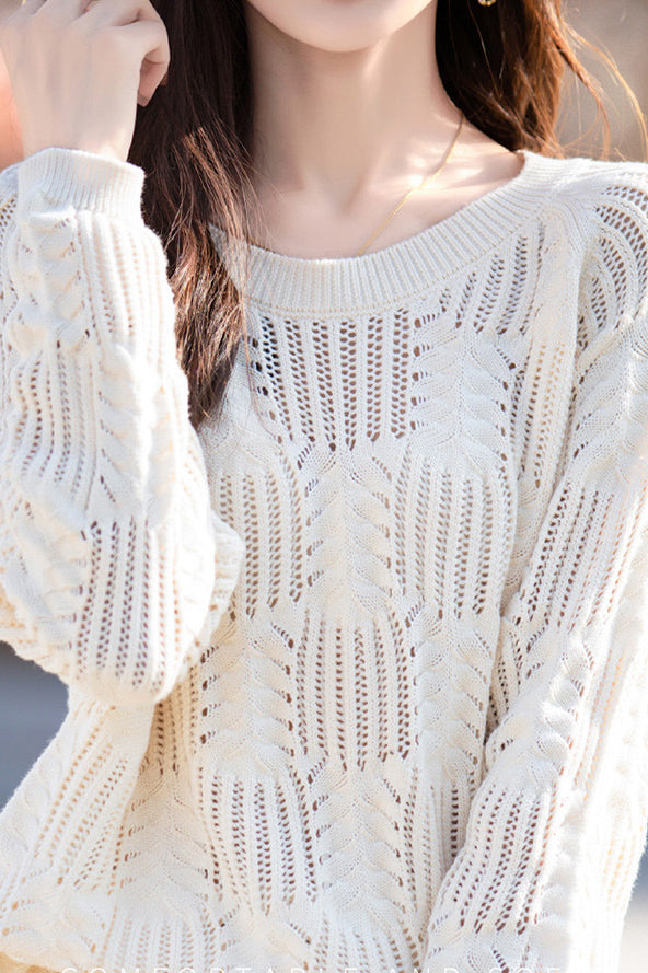 Casual Round Neck Open Knit - 6 Colors Available - liwisi