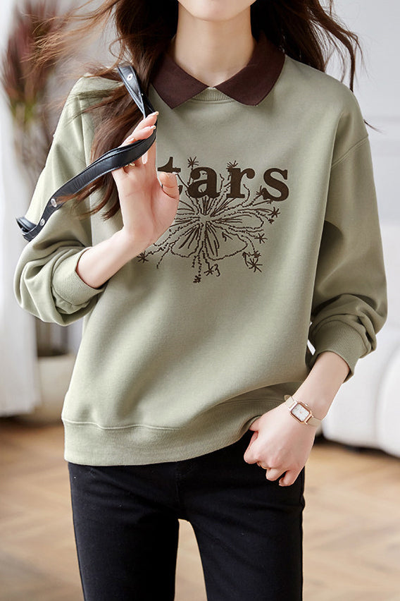 Casual Letter Embroidered Faux Layered Collar Sweatshirt - liwisi