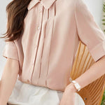 Peter Pan Collar Front Tuck Satin Blouse - 2 Colors Available - liwisi