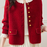 Elegant Ruffled Collar Pearl Decor Jacket - 3 Colors Available - liwisi