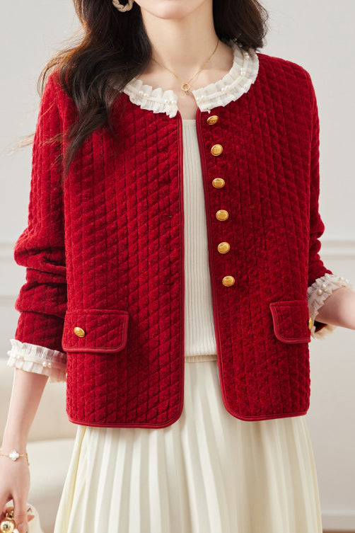 Elegant Ruffled Collar Pearl Decor Jacket - 3 Colors Available - liwisi