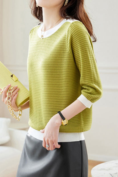 Bi-Color Hem Button Decor Knit Top - 3 Colors Available - liwisi