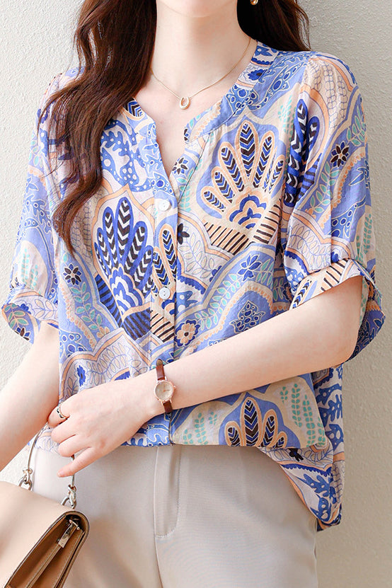 Skipper Collar Printed Short Sleeve Tunic - liwisi