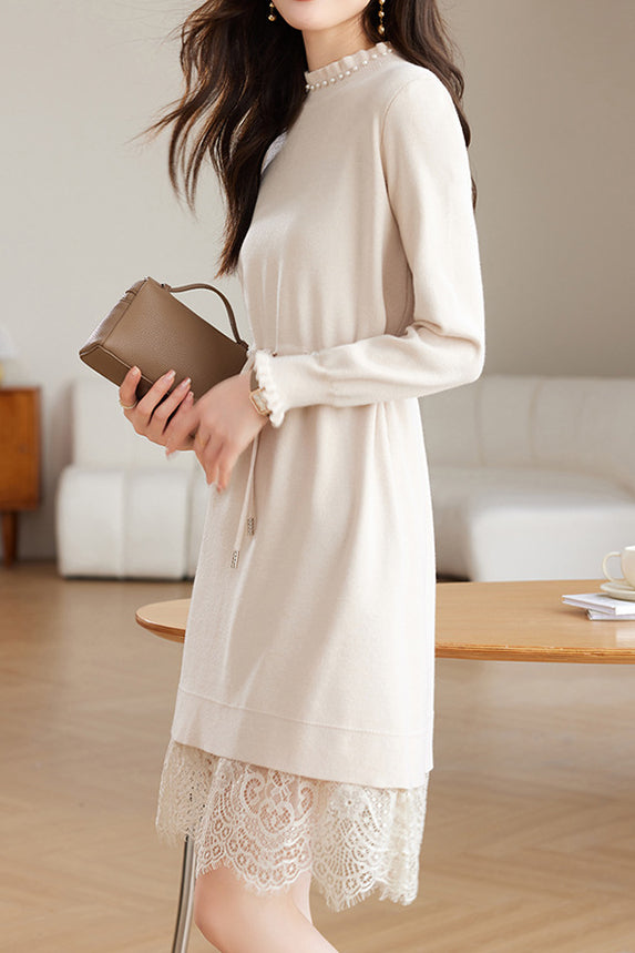 Pearl Beaded Decor Knit Dress - 2 Colors Available - liwisi