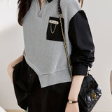 Layered Look Skipper Collar Knit Shirt - liwisi