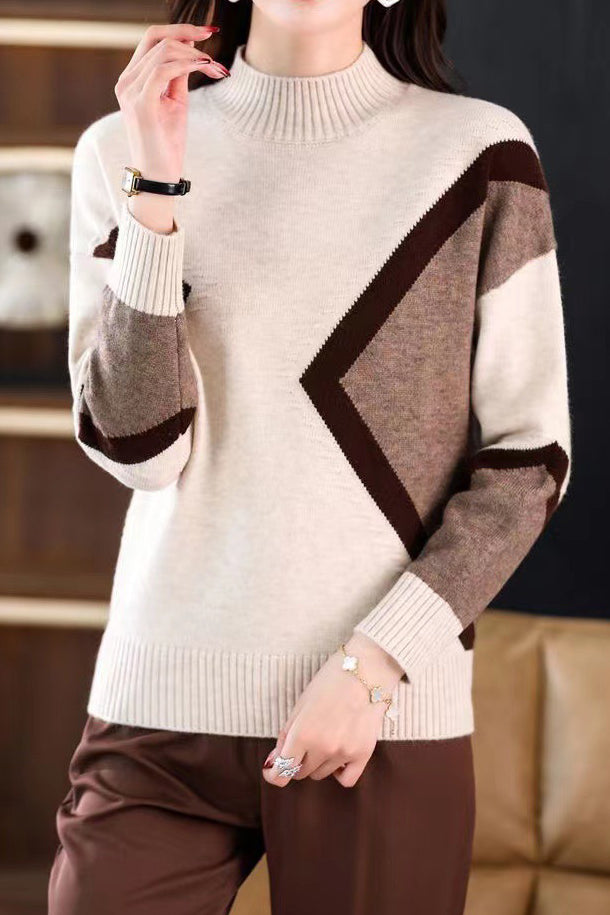 Bottle Neck Jacquard Bi-Color Knit - 4 Colors Available - liwisi