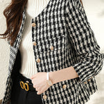 Elegant-Inspired Monochrome Houndstooth Single-Breasted Jacket with Lining - liwisi