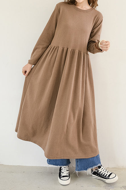 Round Neck Simple Long Maxi Flare Dress - 5 Colors Available - liwisi