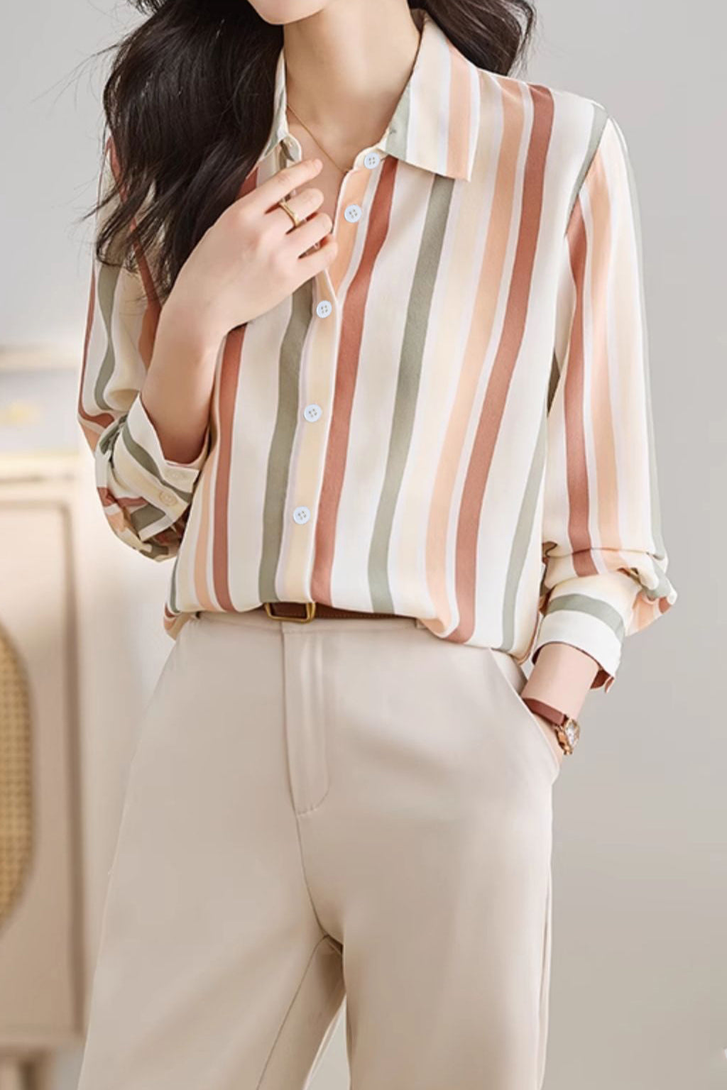Colorful Striped Long Sleeve Shirt - liwisi