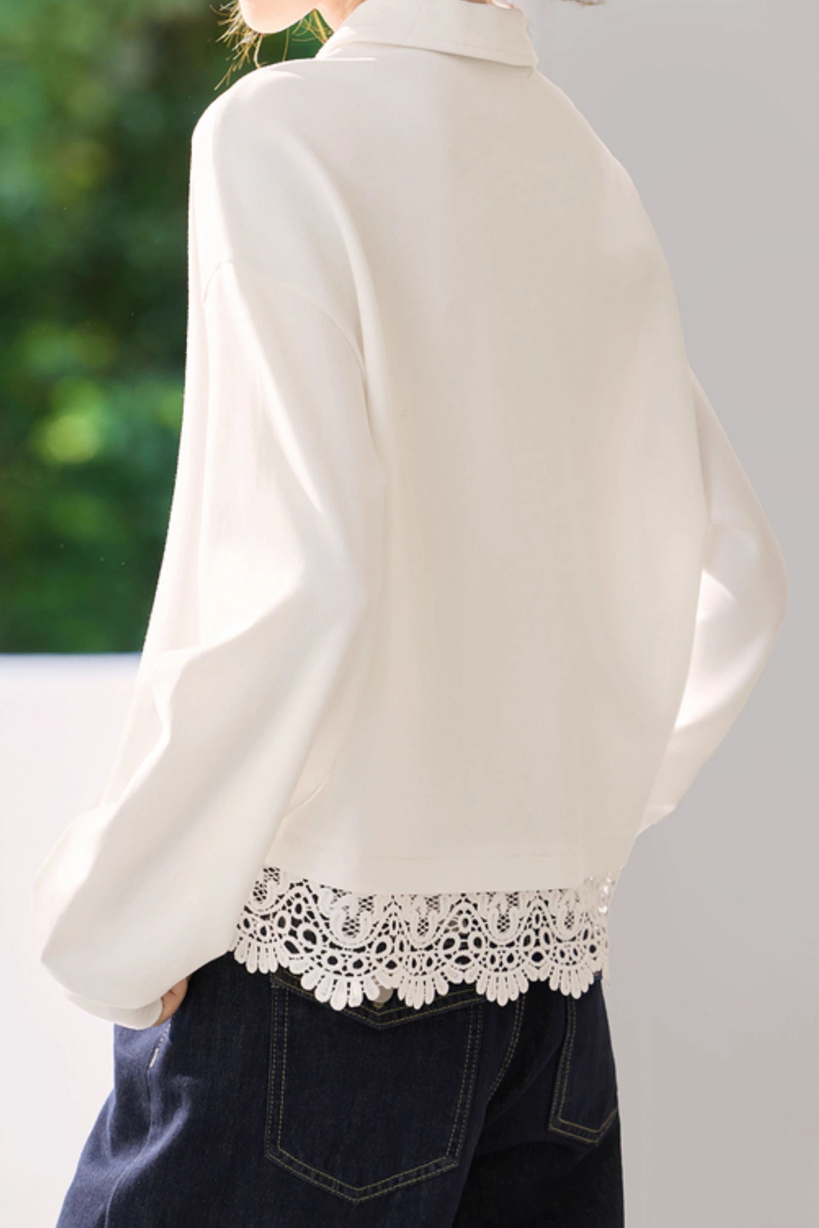 Versatile Fashionable Lace Patchwork Polo Sweatshirt - liwisi