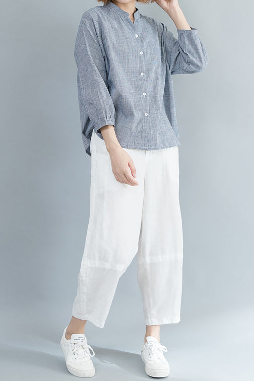 Skipper Collar Check Pattern Three-Quarter Sleeve Shirt - 2 Colors Available - liwisi