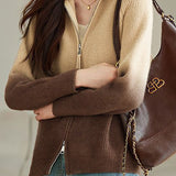 Fashion Gradient Color Double Zipper Cardigan - liwisi