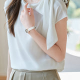 Diagonal Bow Tie Collar Drop Shoulder Satin Blouse - 2 Colors Available - liwisi