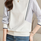 Casual Loose-fit Striped Panel Mock Hoodie - liwisi