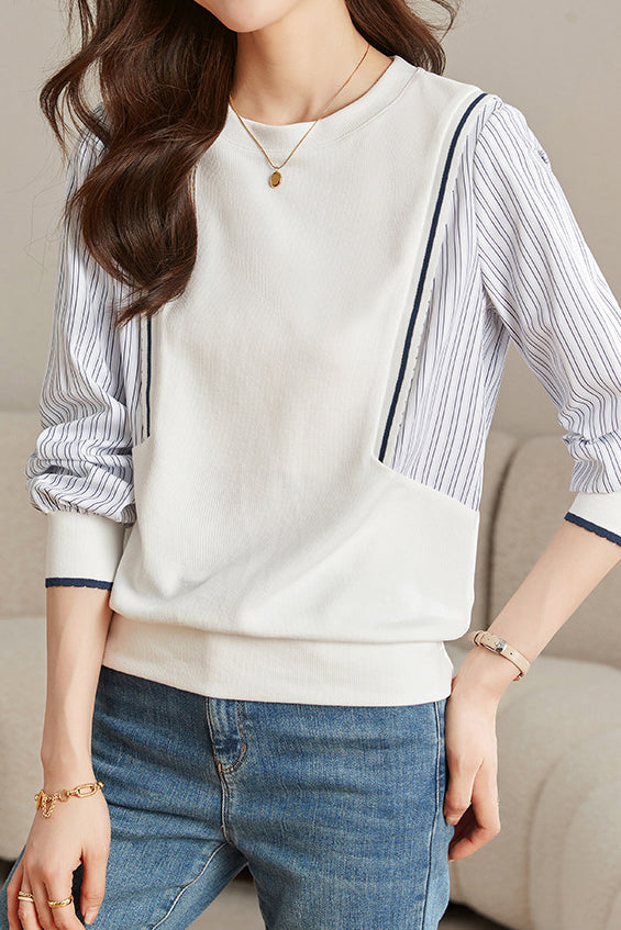 Casual Loose-fit Striped Panel Mock Hoodie - liwisi