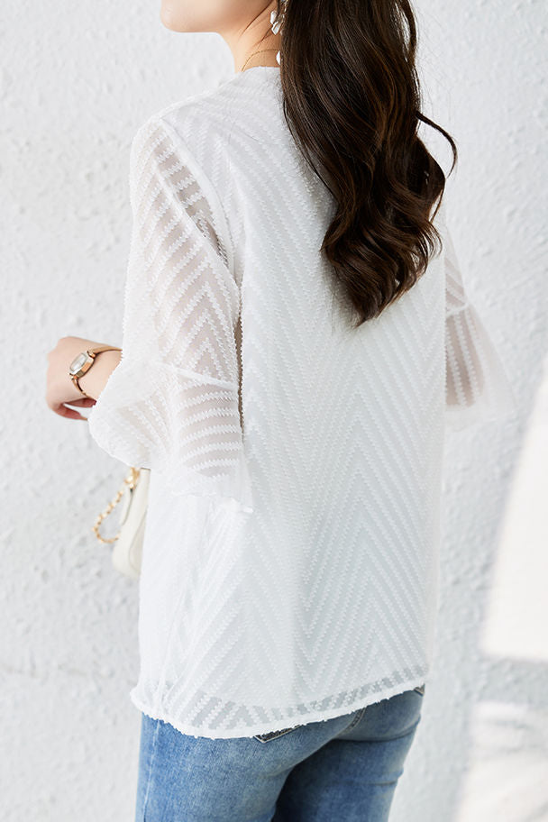 V-neck bell sleeve loose shirt - liwisi
