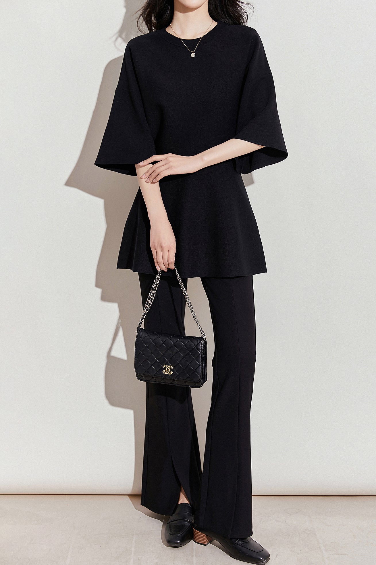 Round Neck Drop Shoulder Knit Tunic - liwisi