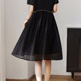 V-Neck Ruffle Decor Dot Pattern Sheer Dress with Lining - liwisi