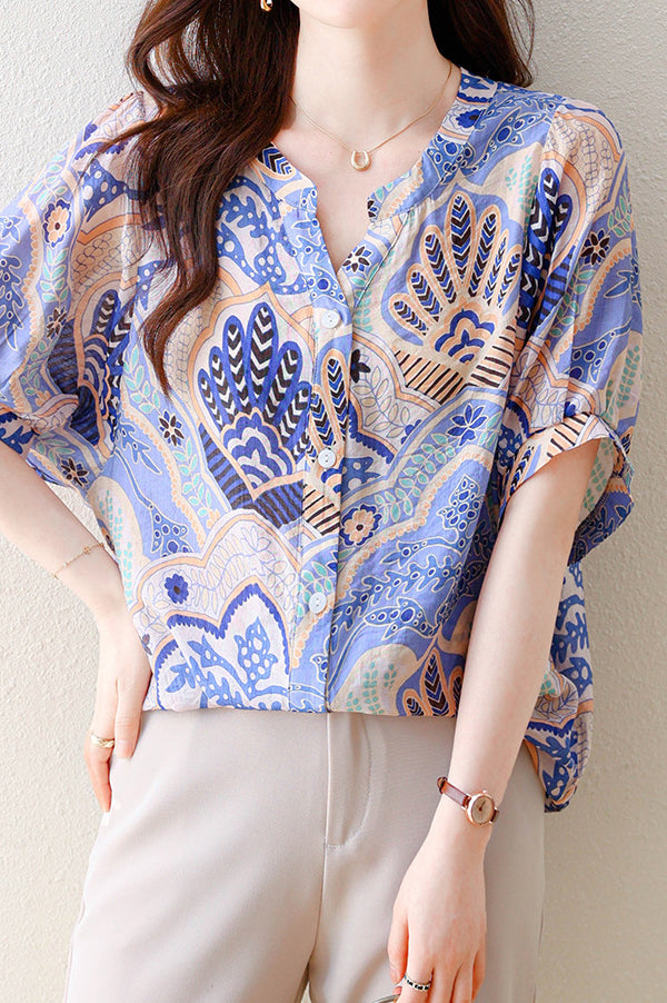 Skipper Collar Printed Short Sleeve Tunic - liwisi