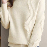 Bottle Neck Fringe Decor Long Sleeve Sweater - 4 Colors Available - liwisi