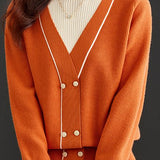 Contrast - color fake two - piece knitted sweater - liwisi