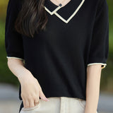 Asymmetrical Chelsea Collar Short Sleeve Knit - 3 Colors Available - liwisi