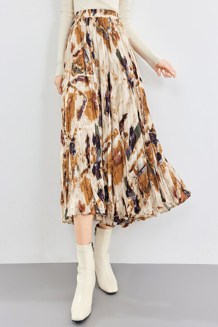 Early Autumn Versatile Pleated Floral Skirt - liwisi