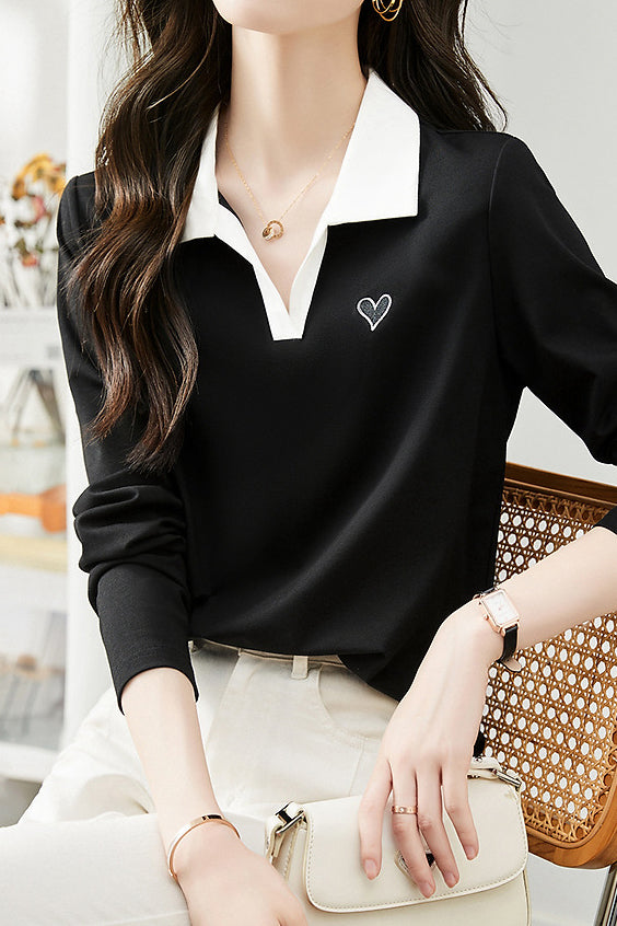 Skipper Collar Heart Logo Embroidered T-Shirt - liwisi