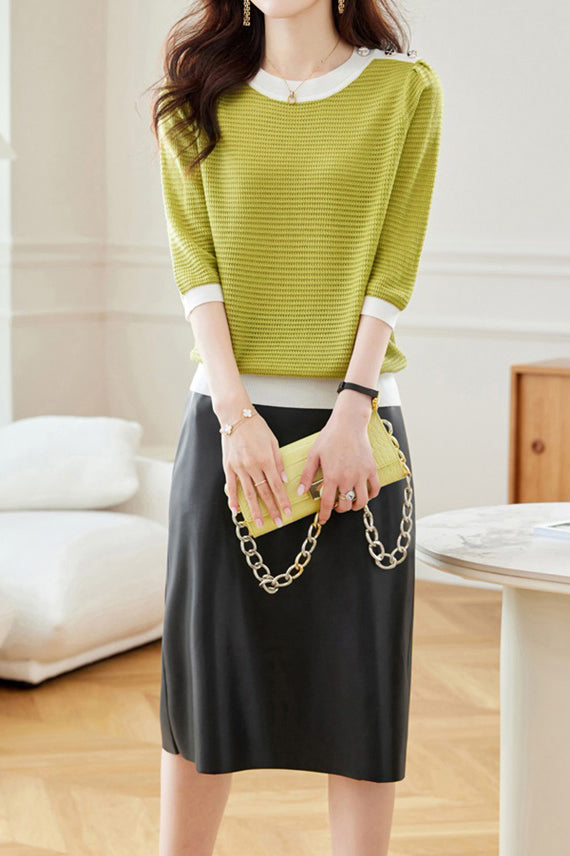 Bi-Color Hem Button Decor Knit Top - 3 Colors Available - liwisi