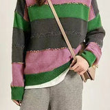 Patchwork color-contrasting striped sweater - liwisi