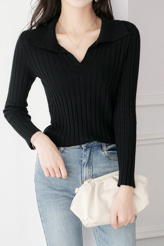 Elegant Collared Knitted Base Layer Top - liwisi