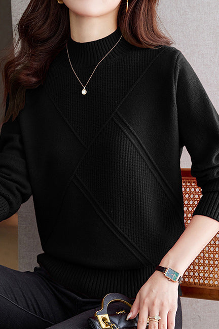 Bottle Neck Casual Jacquard Knit - 4 Colors Available - liwisi