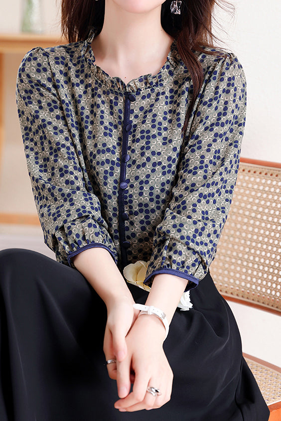 Ruffle Collar Dot Pattern Blouse - liwisi