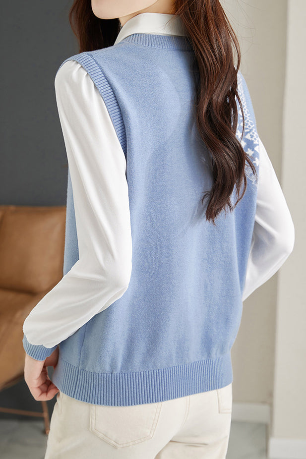 Layered Look Shirt Collar Bi-Color Blouse - liwisi