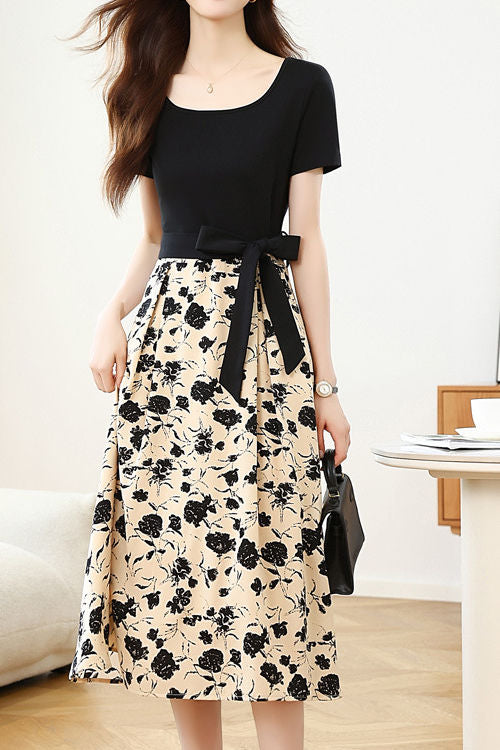 Elegant Spliced Printed Dress - liwisi