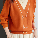 Contrast - color fake two - piece knitted sweater - liwisi