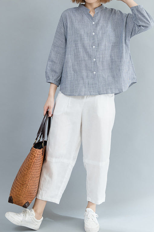 Skipper Collar Check Pattern Three-Quarter Sleeve Shirt - 2 Colors Available - liwisi