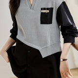 Layered Look Skipper Collar Knit Shirt - liwisi