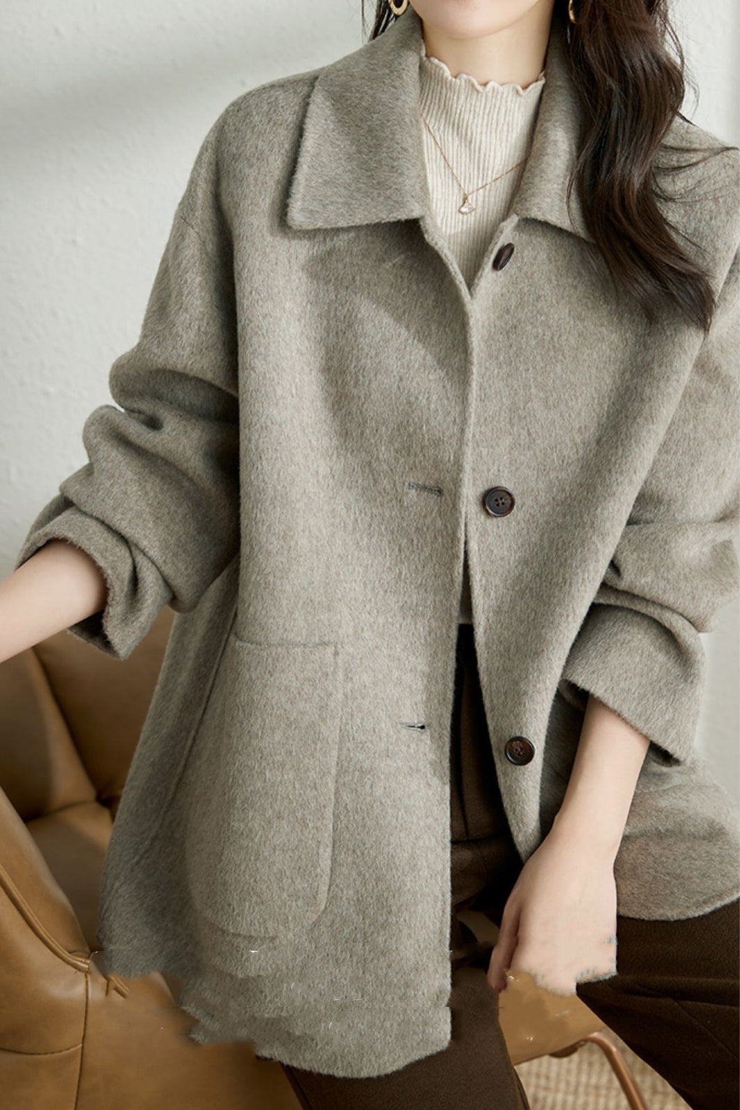 Simple Stand Collar Coat with Lining - 3 Colors Available - liwisi