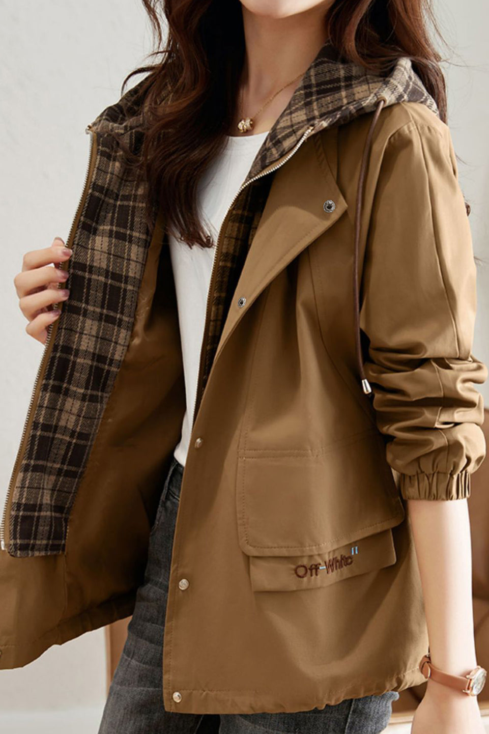 Vintage Faux Two-piece Plaid Coat - liwisi