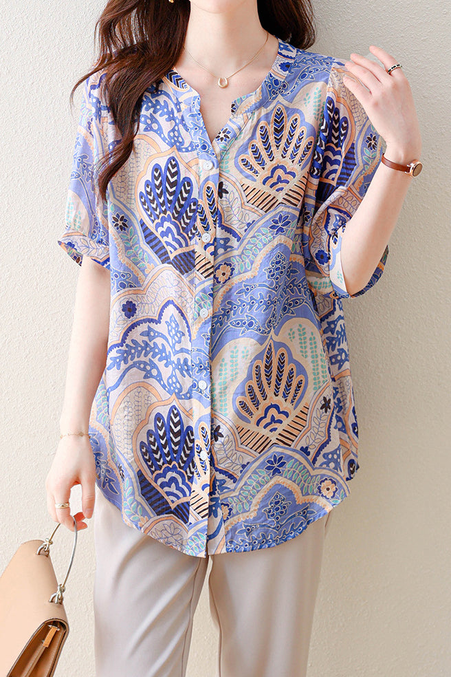 Skipper Collar Printed Short Sleeve Tunic - liwisi